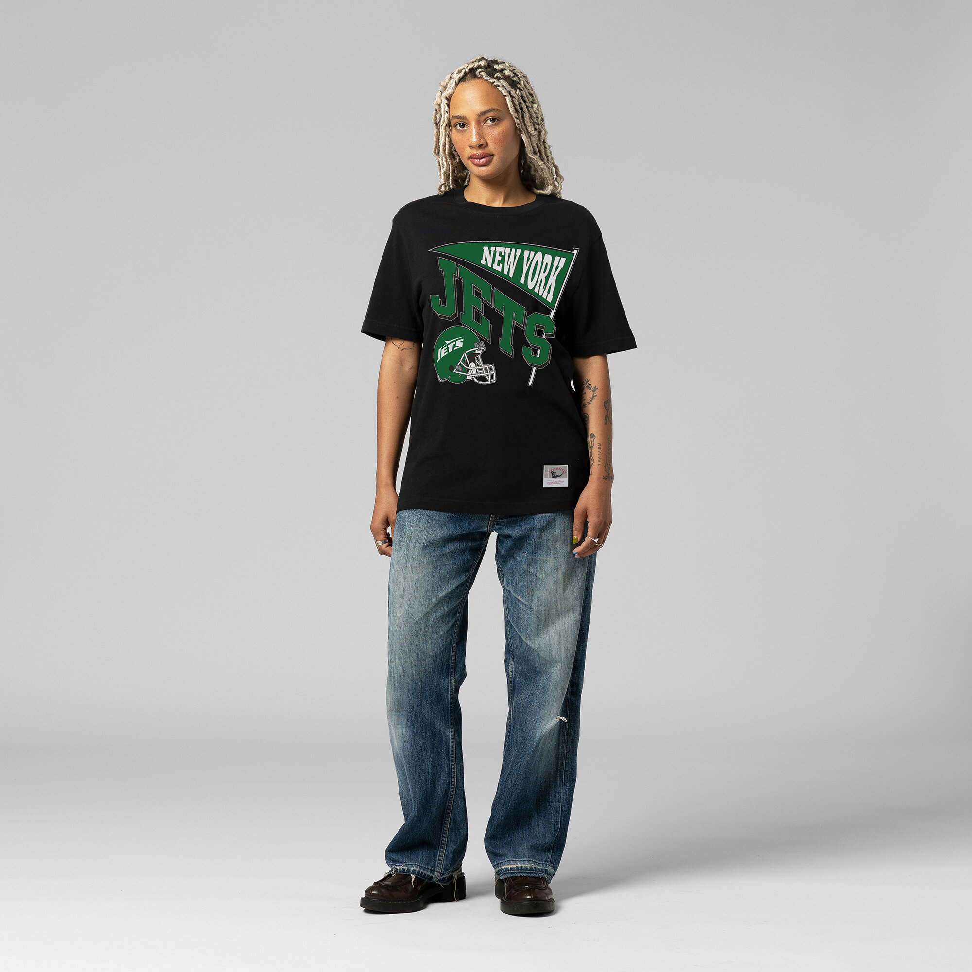Women's Mitchell & Ness Black New York Jets Team Dynamic Boyfriend T-Shirt