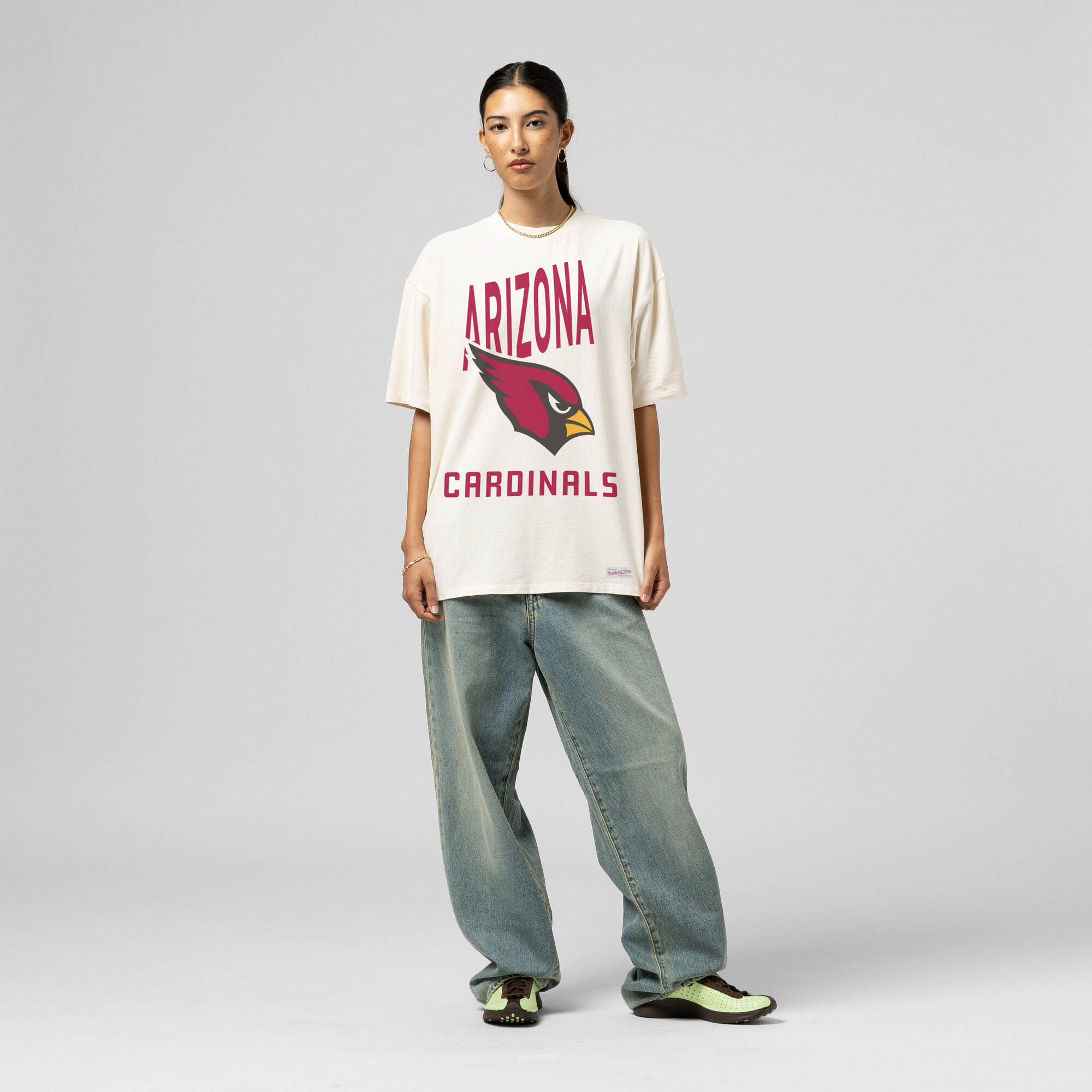 Women's Mitchell & Ness Cream Arizona Cardinals Logo Rise Boyfriend T-Shirt