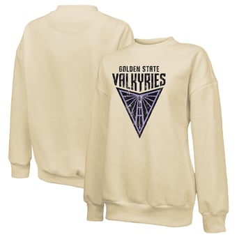 Women's Majestic Threads Cream Golden State Valkyries Primary Logo Drop Shoulder Tri-Blend Pullover Sweatshirt