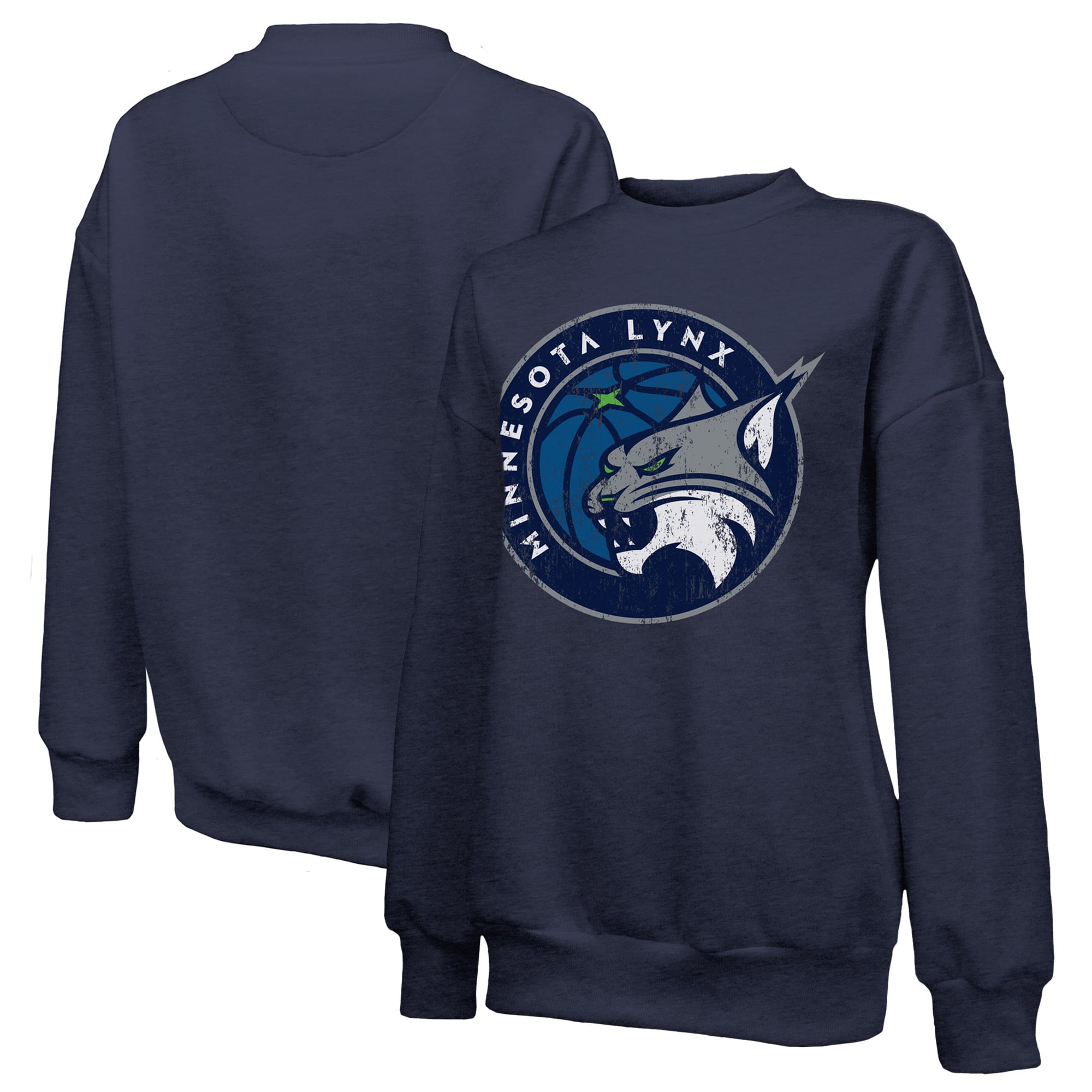Women's Majestic Threads Navy Minnesota Lynx Primary Logo Drop Shoulder Tri-Blend Pullover Sweatshirt