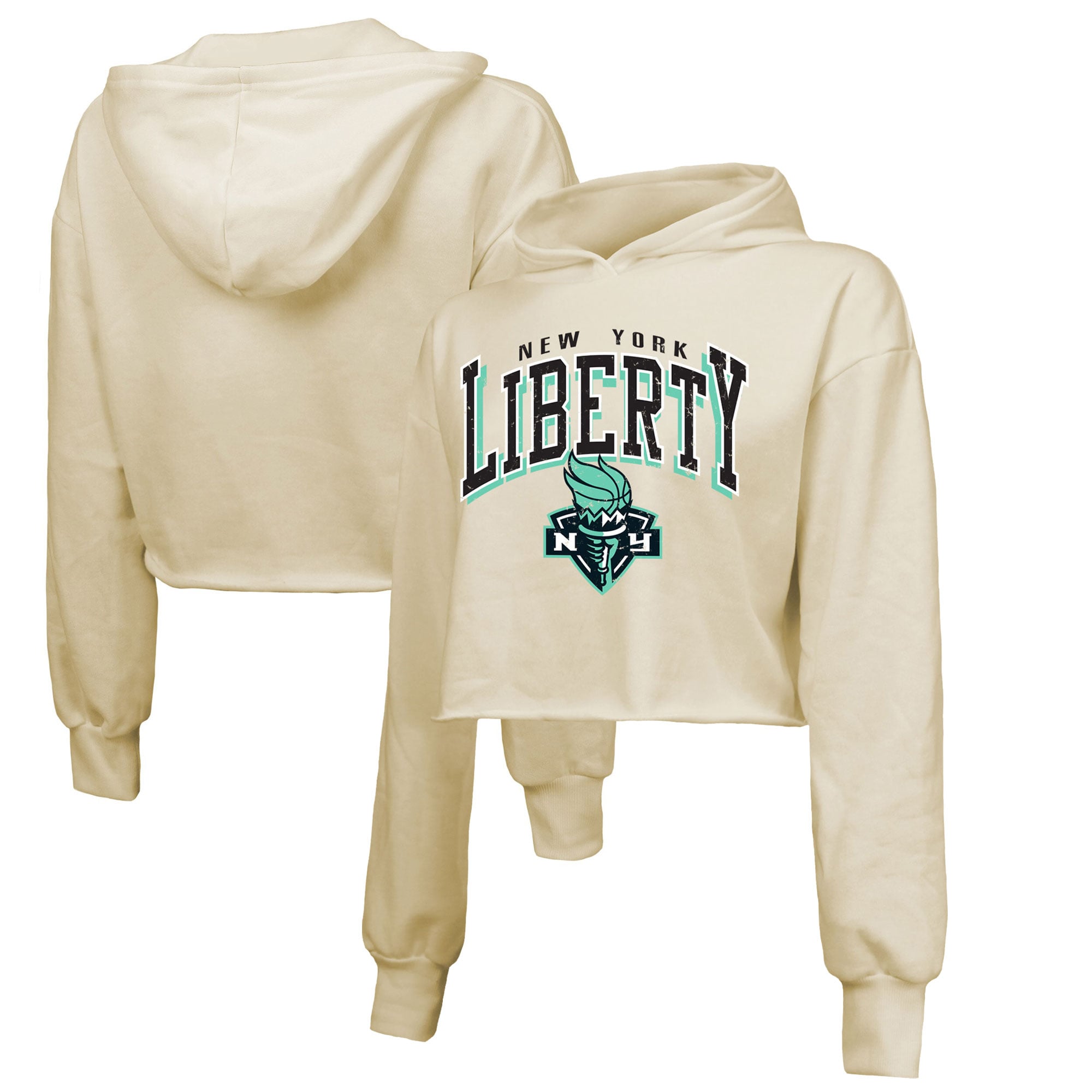 Majestic Threads Women's Cream New York Liberty Circus Shot Drop Shoulder Tri-Blend Cropped Pullover Hoodie - Cream