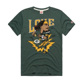 Unisex Homage Jordan Love Green Green Bay Packers Caricature Player Graphic Tri-Blend T-Shirt