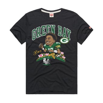 Unisex Homage Jordan Love Charcoal Green Bay Packers Caricature Player Graphic Tri-Blend T-Shirt