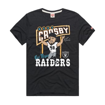 Unisex Homage Maxx Crosby Charcoal Las Vegas Raiders Caricature Player Graphic Tri-Blend T-Shirt