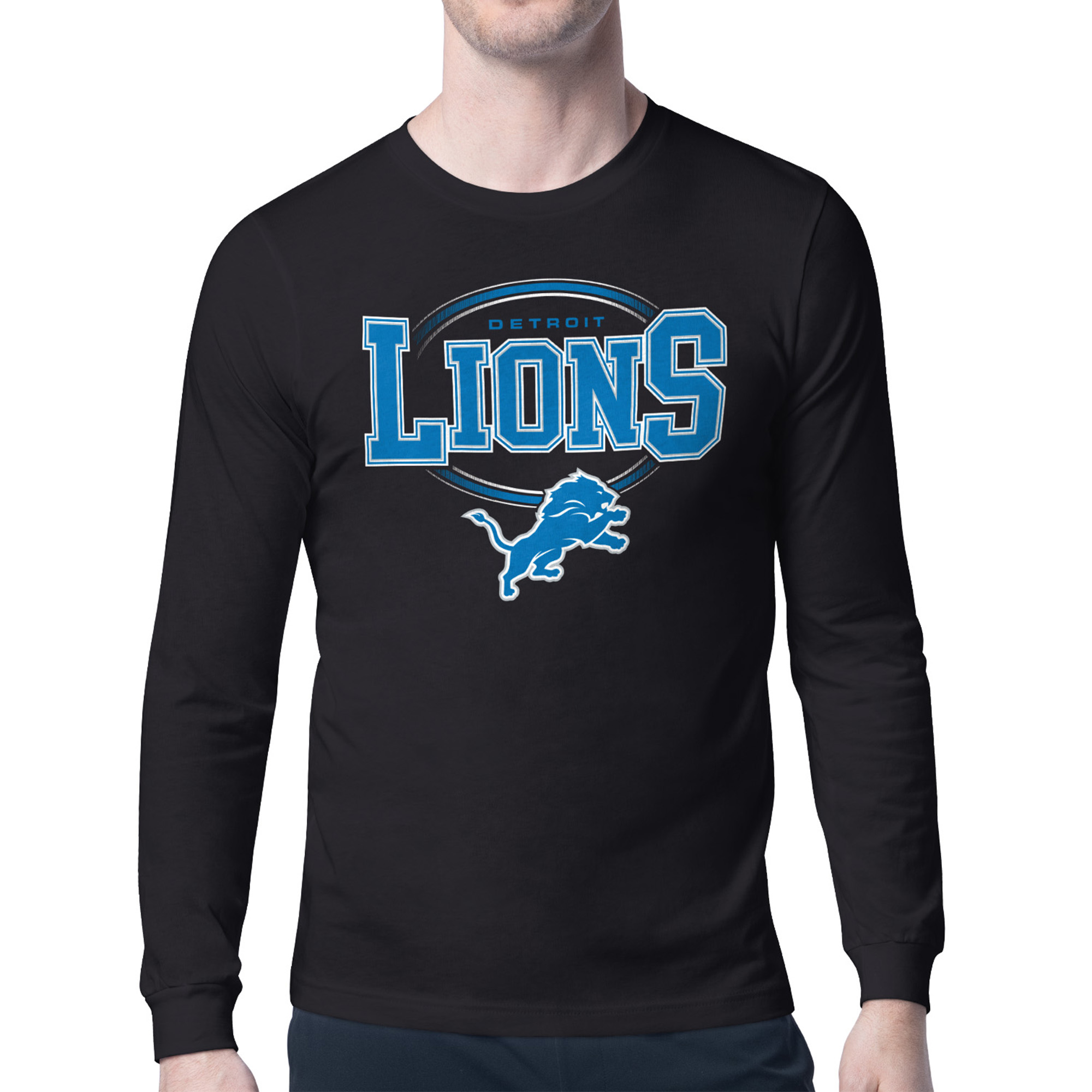 Men's Starter Black Detroit Lions Team Track Graphic Long Sleeve T-Shirt