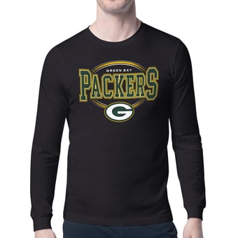 Men's Starter Black Green Bay Packers Team Track Graphic Long Sleeve T-Shirt