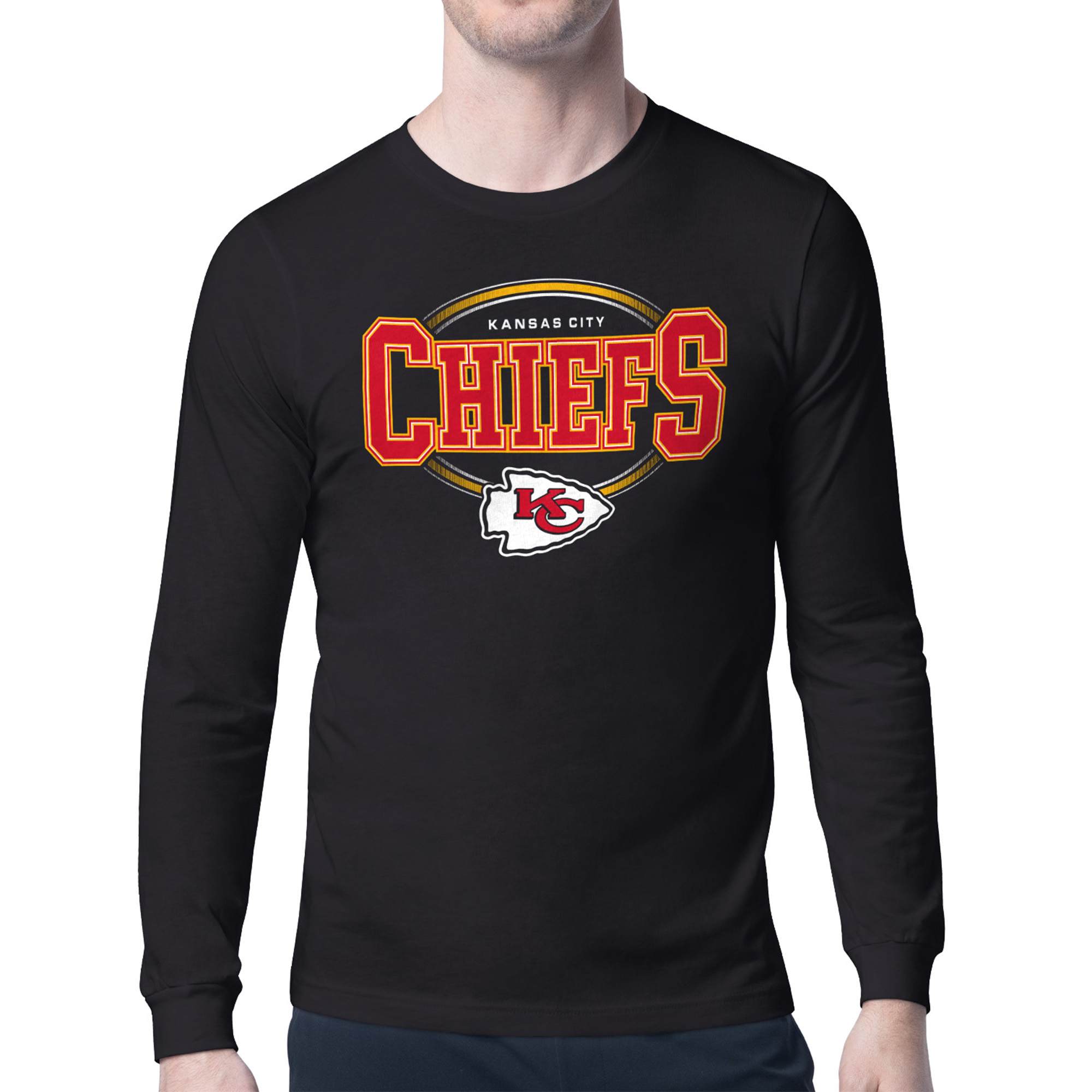 Men's Starter Black Kansas City Chiefs Team Track Graphic Long Sleeve T-Shirt