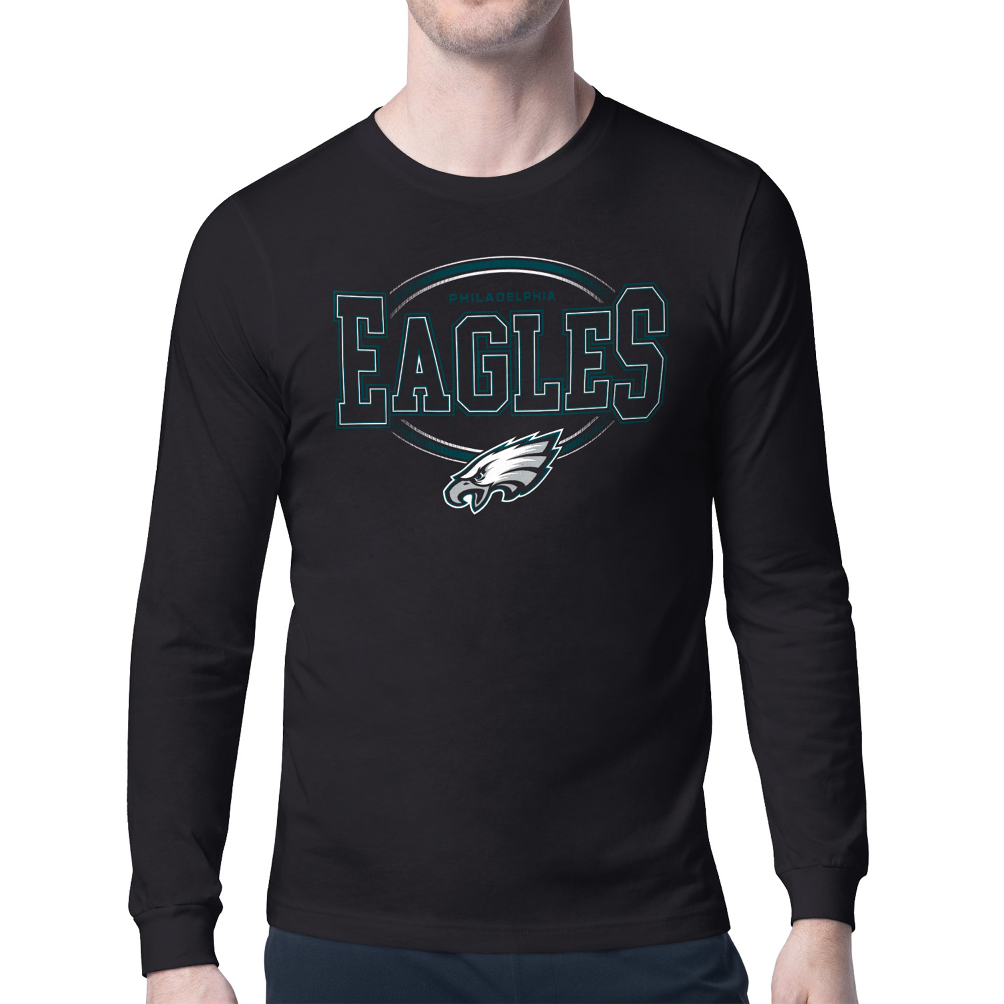 Men's Starter Black Philadelphia Eagles Team Track Graphic Long Sleeve T-Shirt