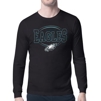 Men's Starter Black Philadelphia Eagles Team Track Graphic Long Sleeve T-Shirt