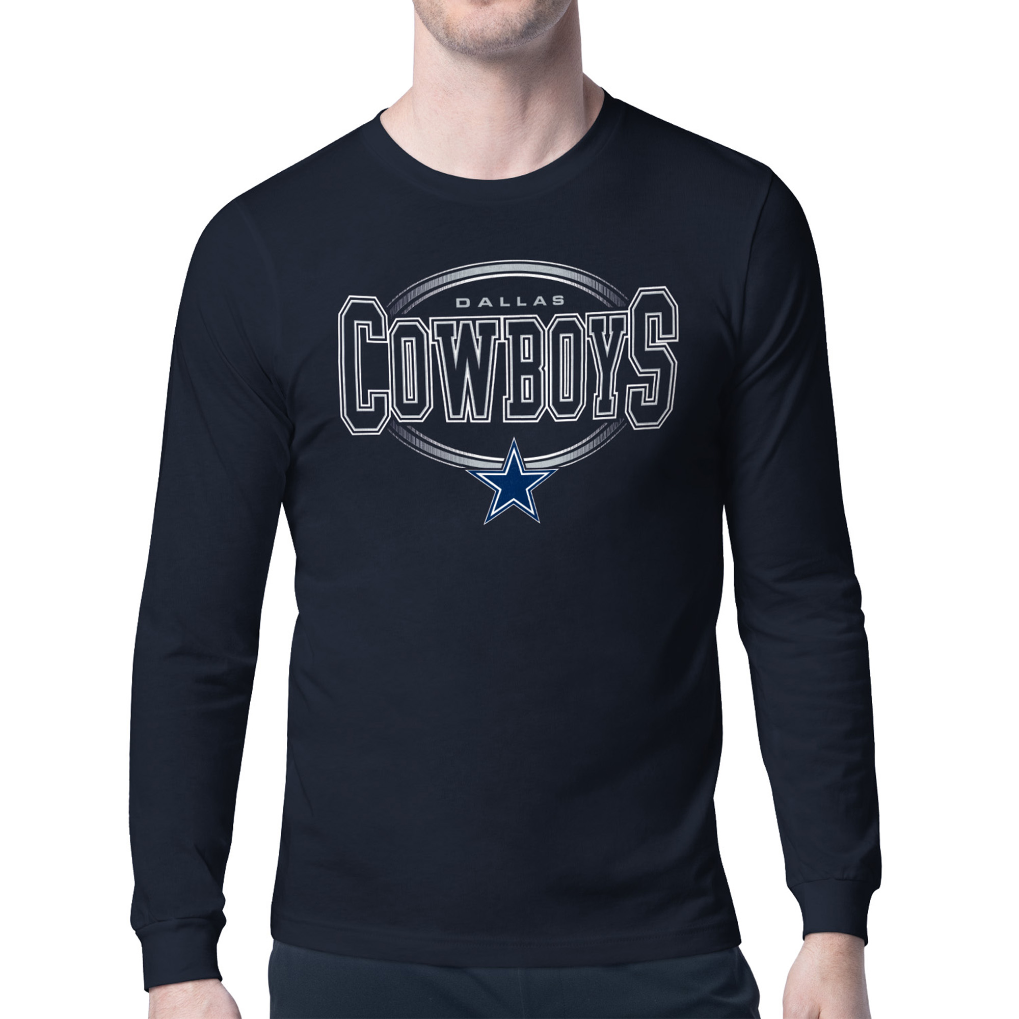 Men's Starter Navy Dallas Cowboys Team Track Graphic Long Sleeve T-Shirt