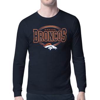 Men's Starter Navy Denver Broncos Team Track Graphic Long Sleeve T-Shirt