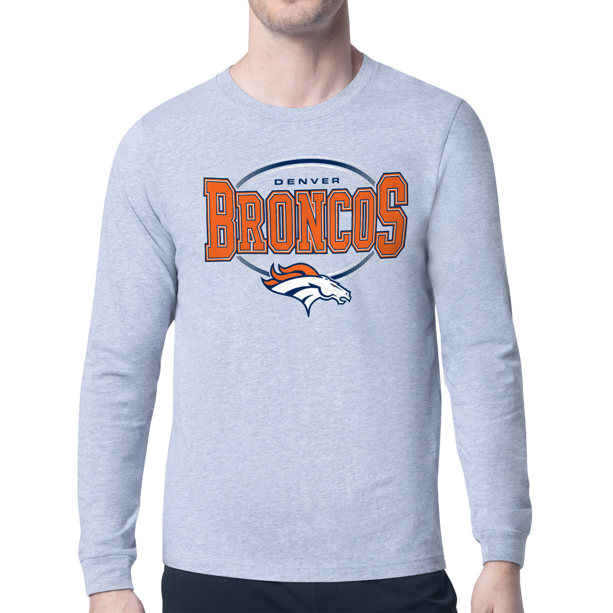 Men's Starter Heather Gray Denver Broncos Team Track Graphic Long Sleeve T-Shirt