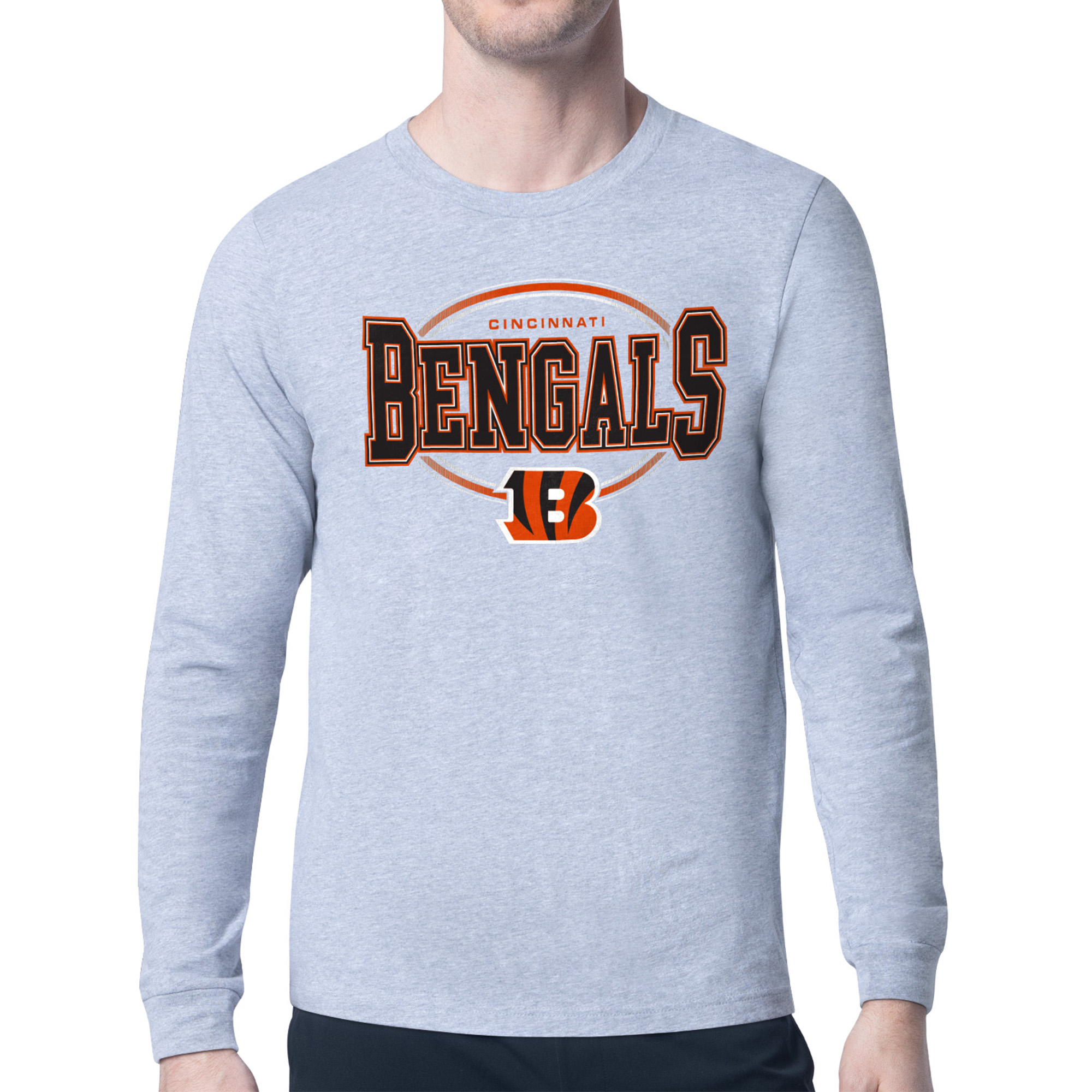 Men's Starter Heather Gray Cincinnati Bengals Team Track Graphic Long Sleeve T-Shirt