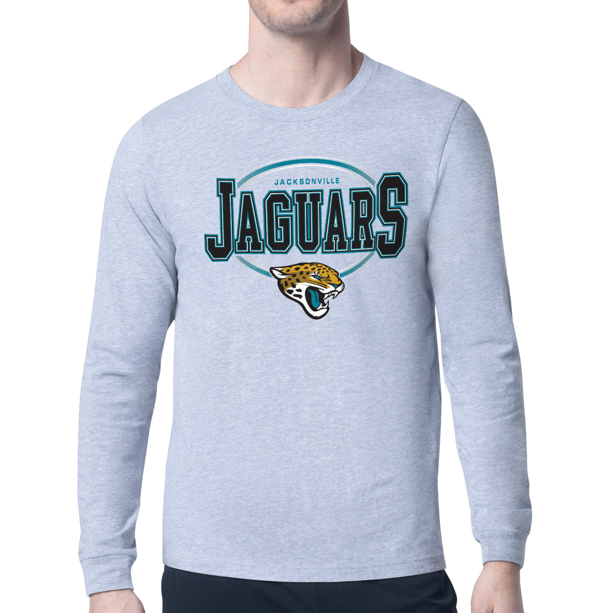 Men's Starter Heather Gray Jacksonville Jaguars Team Track Graphic Long Sleeve T-Shirt