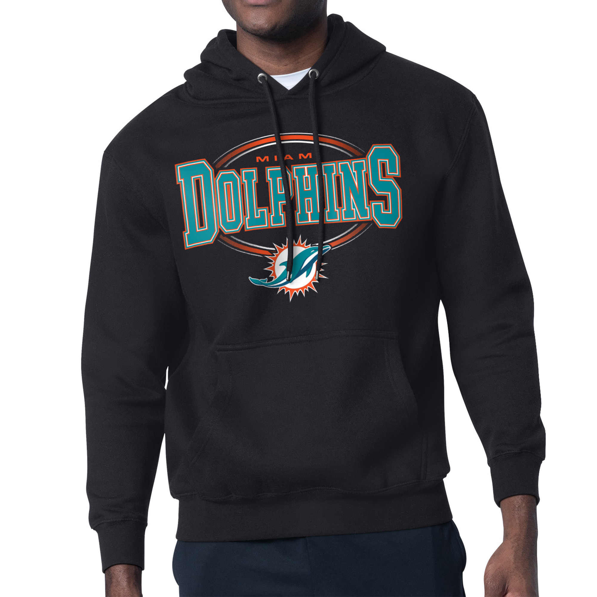 Men's Starter Black Miami Dolphins Team Track Graphic Pullover Hoodie