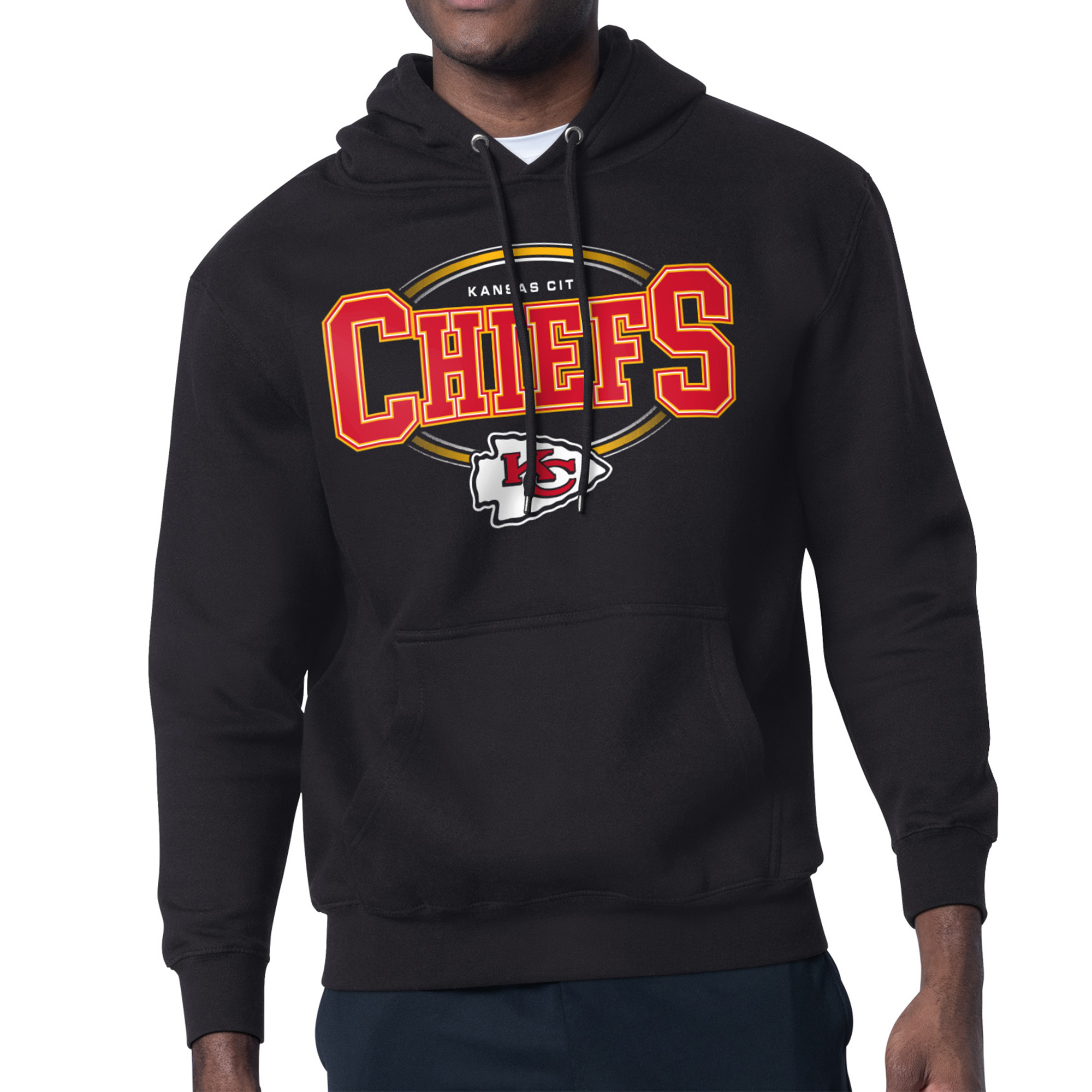 Men's Starter Black Kansas City Chiefs Team Track Graphic Pullover Hoodie