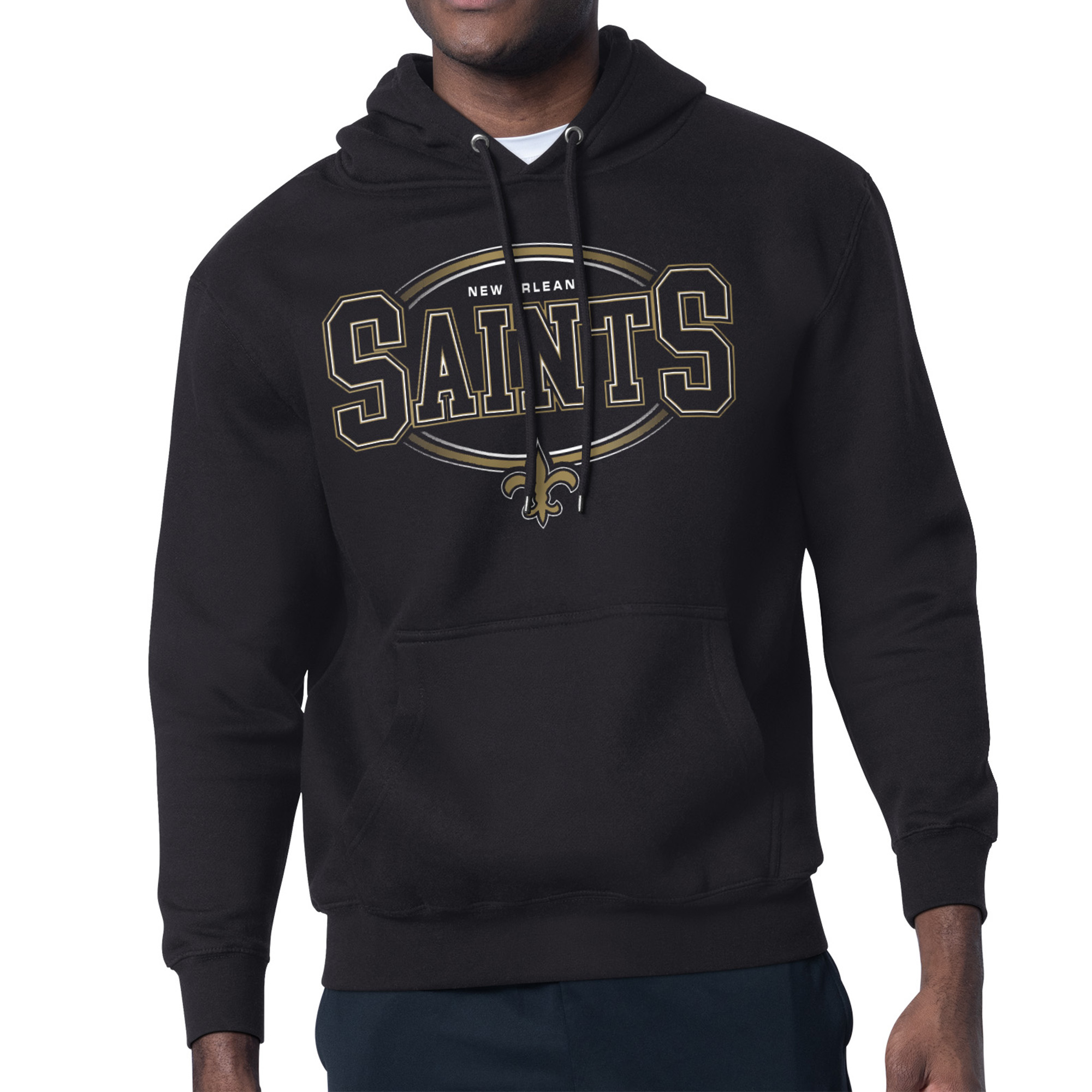 Men's Starter Black New Orleans Saints Team Track Graphic Pullover Hoodie