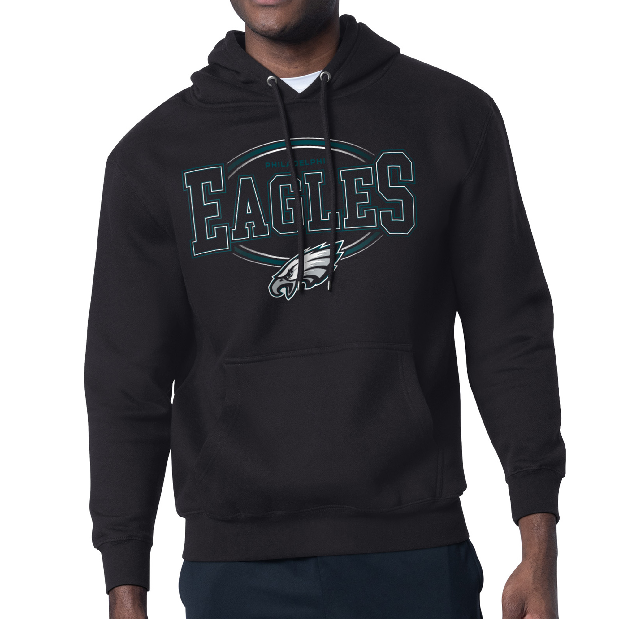 Men's Starter Black Philadelphia Eagles Team Track Graphic Pullover Hoodie