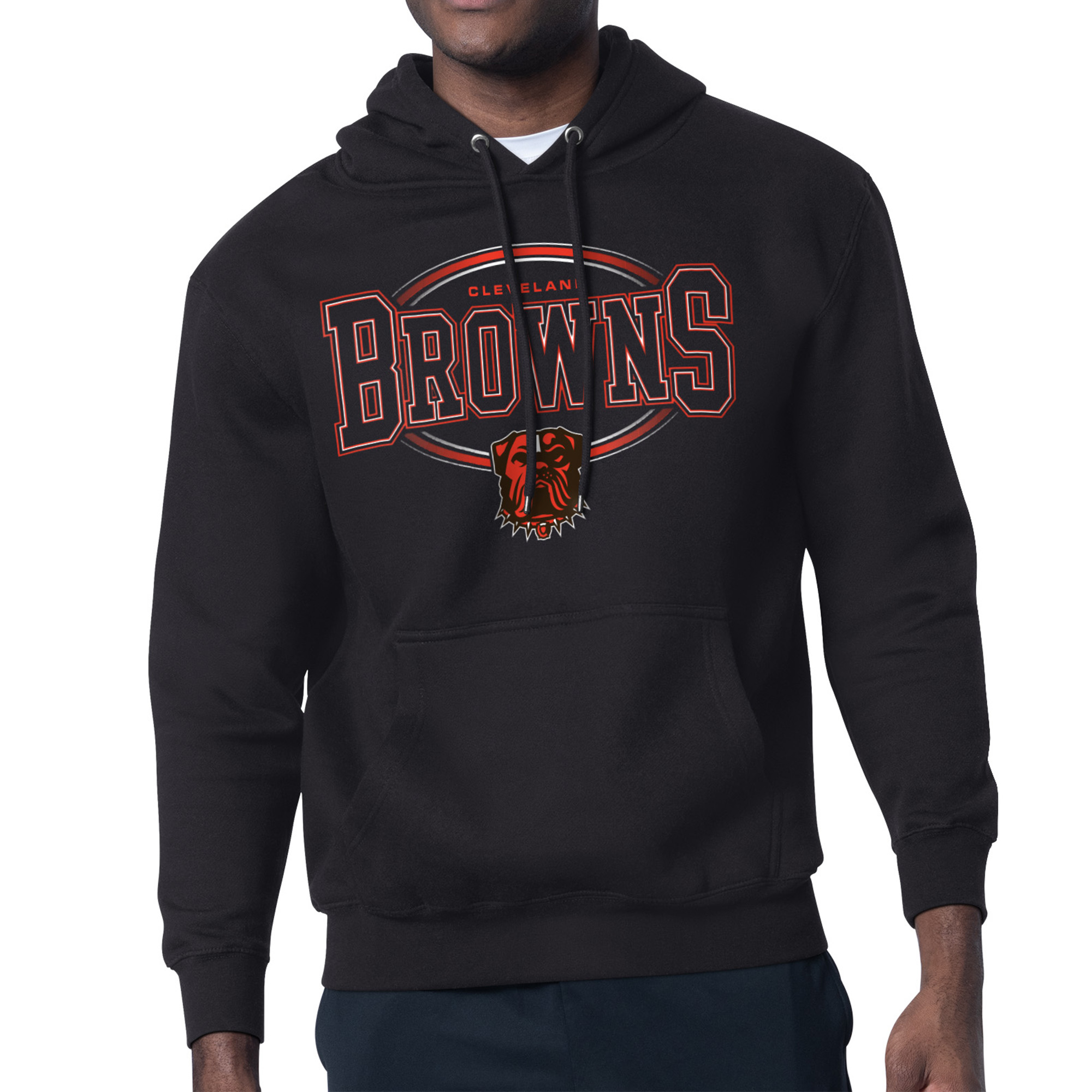 Men's Starter Black Cleveland Browns Team Track Graphic Pullover Hoodie