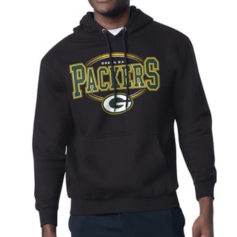 Men's Starter Black Green Bay Packers Team Track Graphic Pullover Hoodie