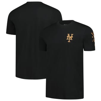 Men's New Era  Black New York Mets Bronze Logo with Cross Bats Established T-Shirt