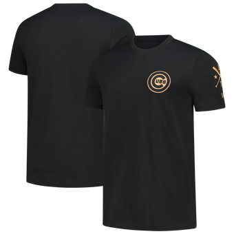 Men's New Era  Black Chicago Cubs Bronze Logo with Cross Bats Established T-Shirt