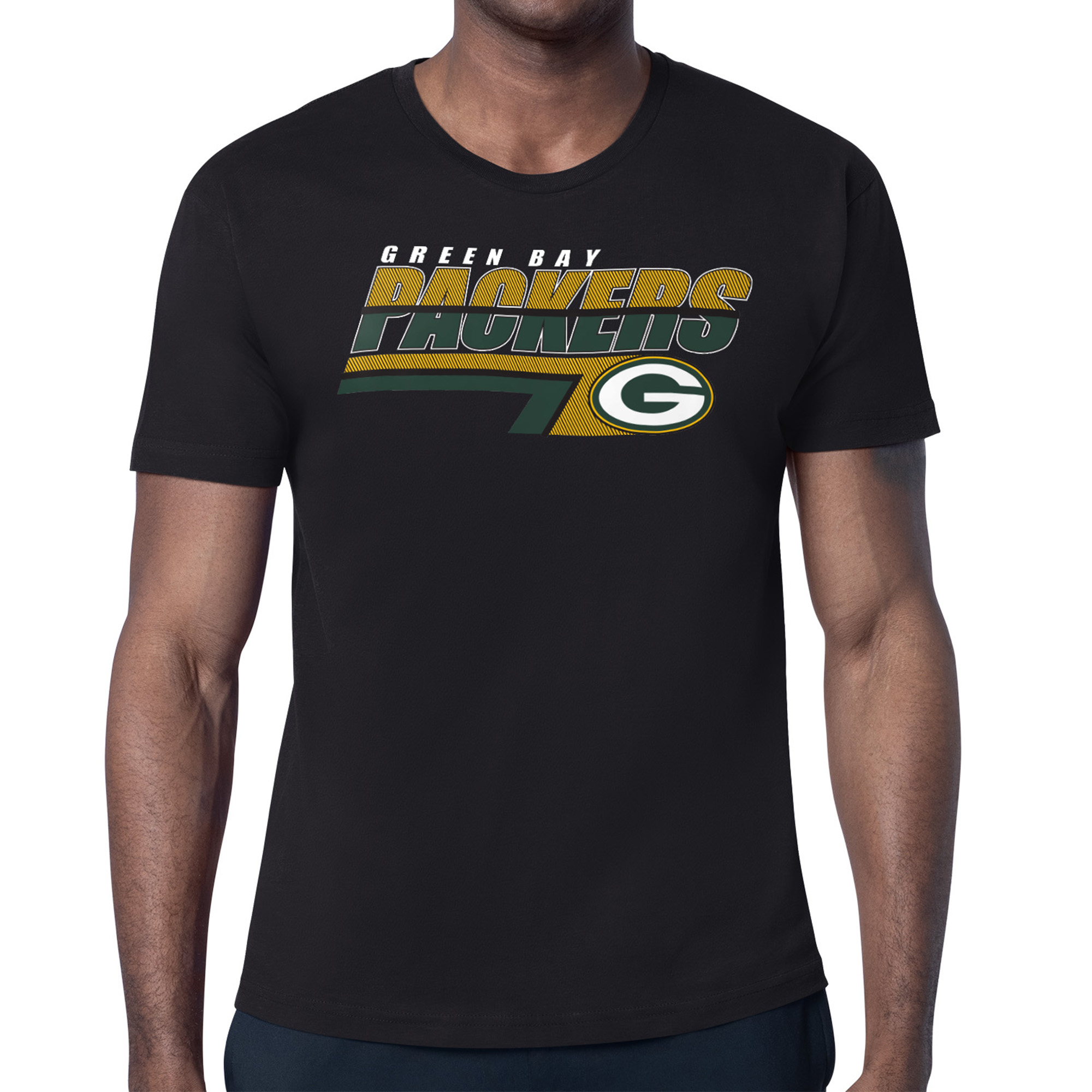 Men's Starter Black Green Bay Packers Logo Push Graphic T-Shirt
