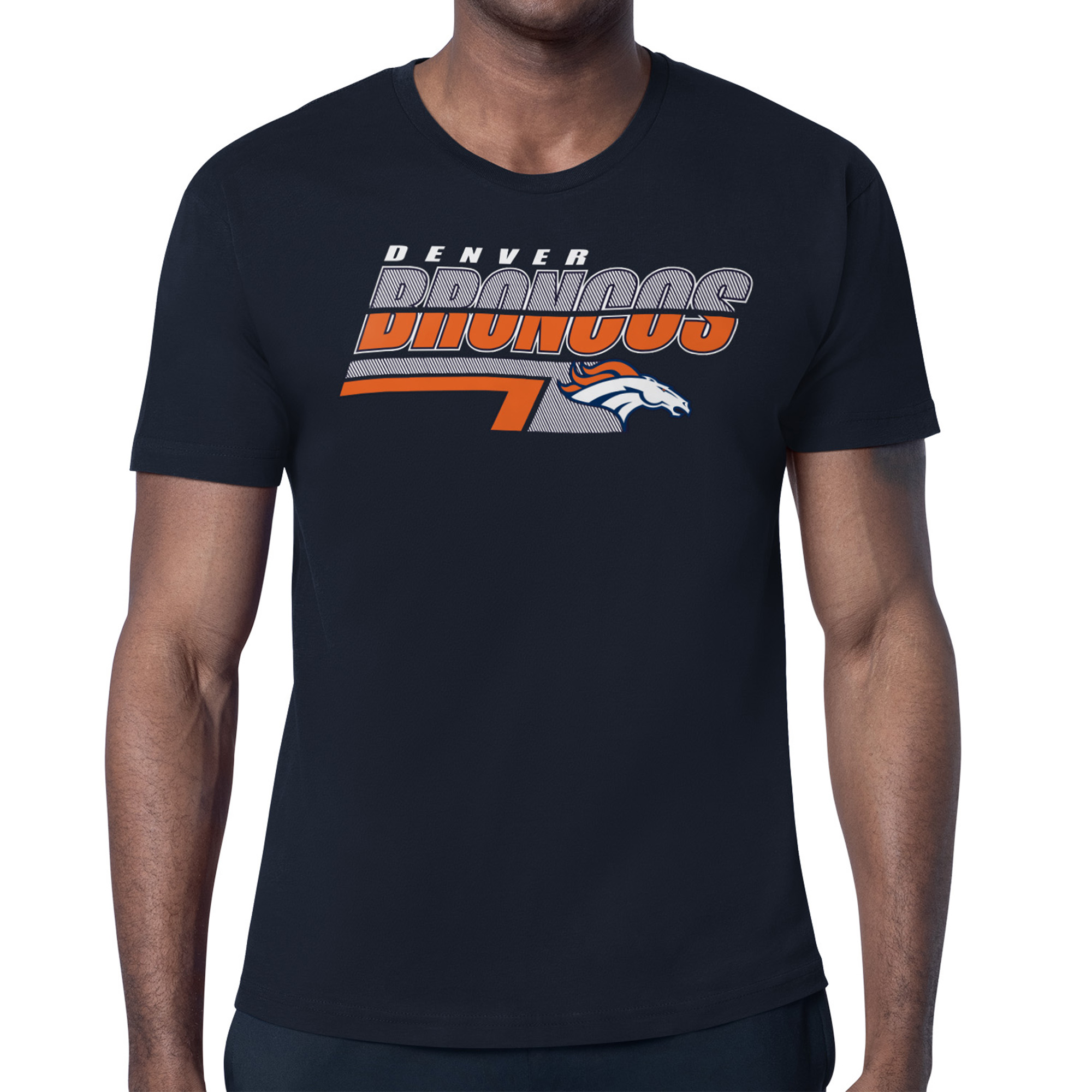 Men's Starter Navy Denver Broncos Logo Push Graphic T-Shirt