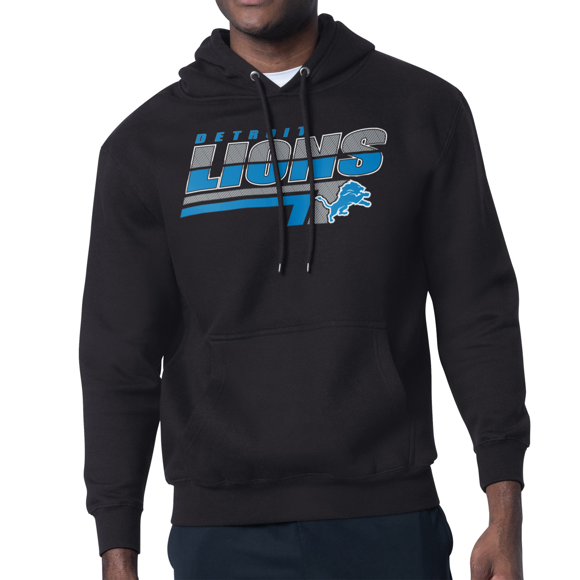 Men's Starter Black Detroit Lions Logo Push Graphic Hoodie