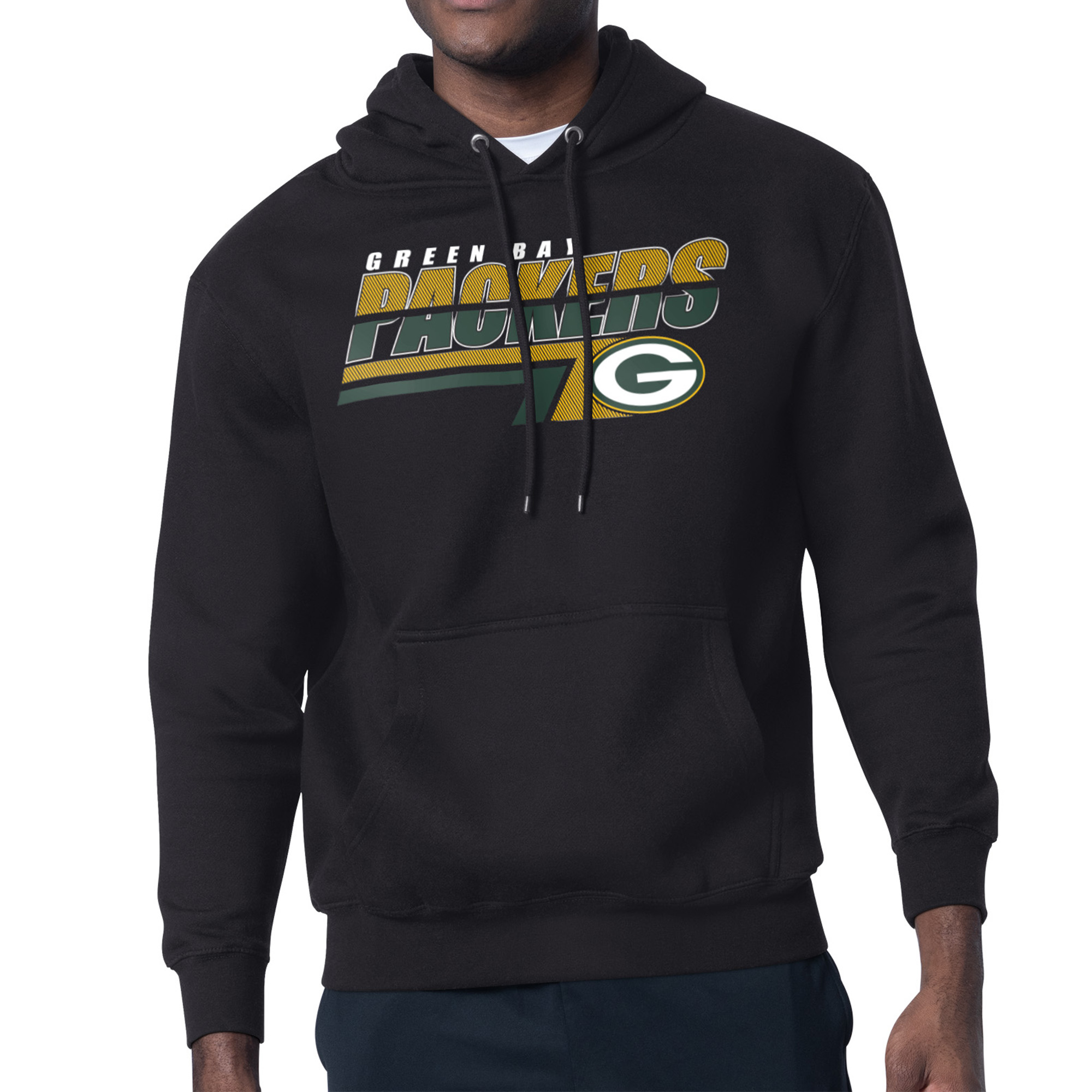 Men's Starter Black Green Bay Packers Logo Push Graphic Hoodie