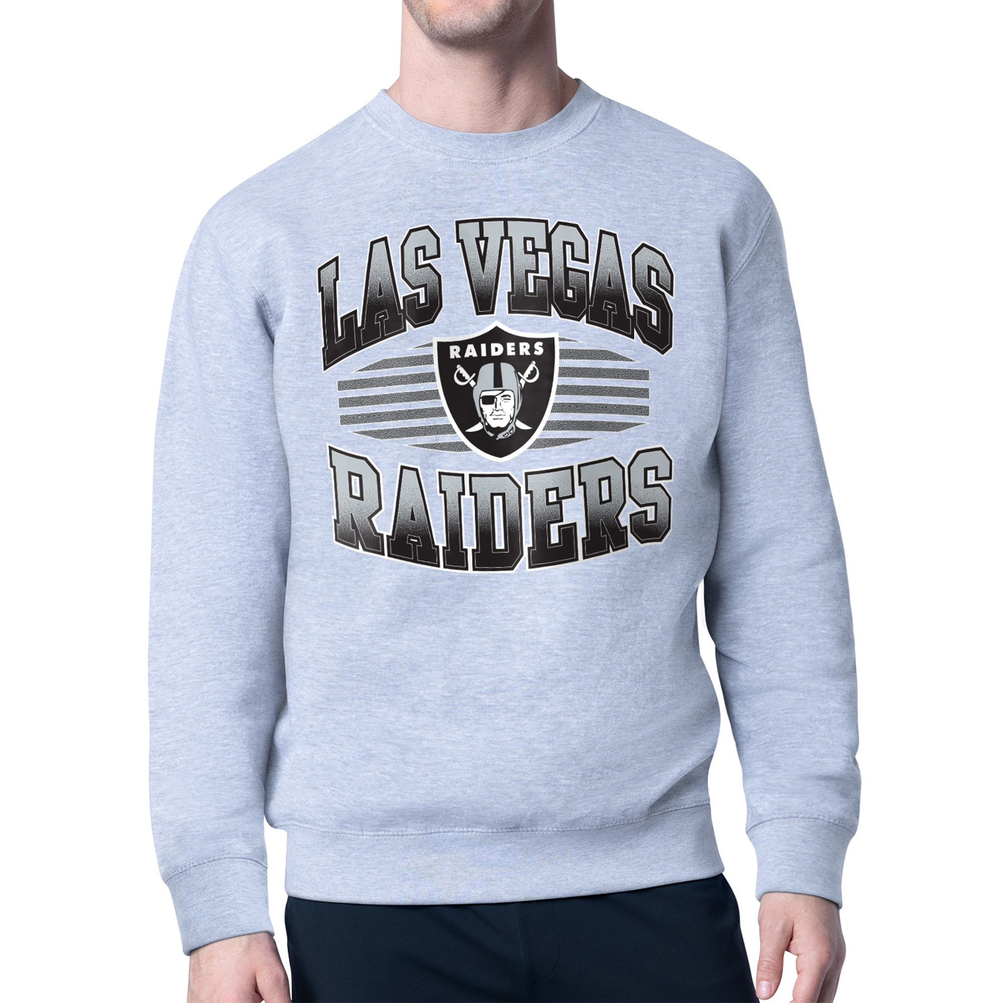 Men's Starter Heather Gray Las Vegas Raiders Team Grit Graphic Fleece Pullover Sweatshirt