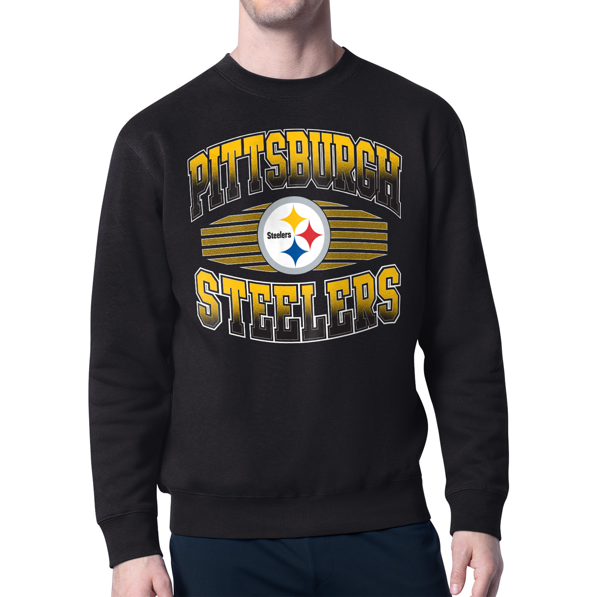 Men's Starter Black Pittsburgh Steelers Team Grit Graphic Fleece Pullover Sweatshirt