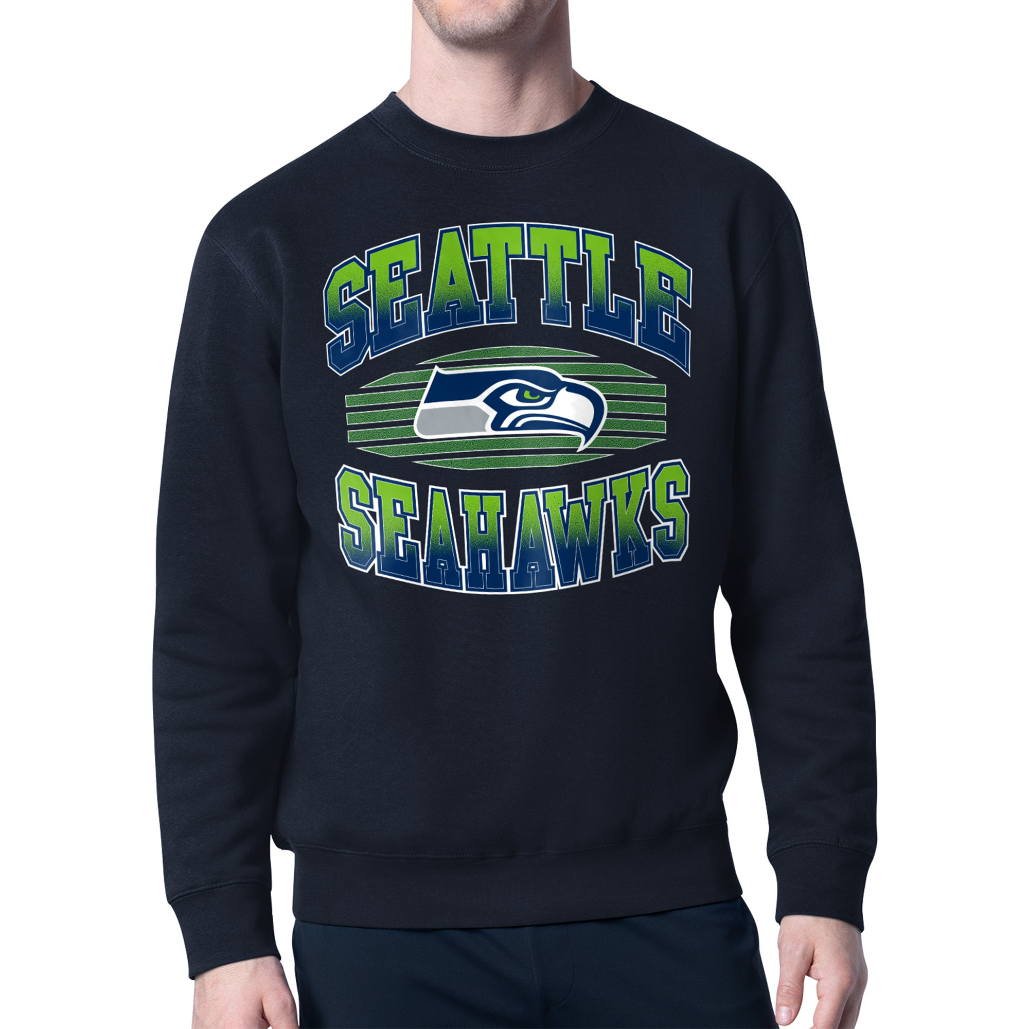 Men's Starter College Navy Seattle Seahawks Team Grit Graphic Fleece Pullover Sweatshirt