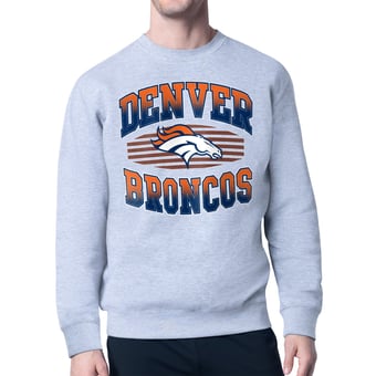 Men's Starter Heather Gray Denver Broncos Team Grit Graphic Fleece Pullover Sweatshirt