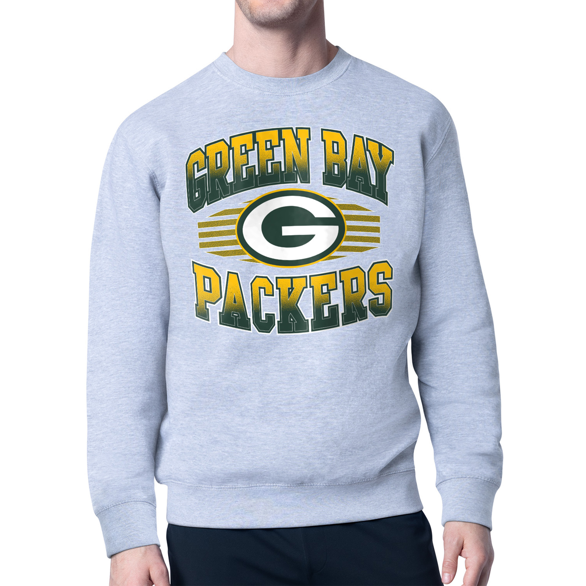 Men's Starter Heather Gray Green Bay Packers Team Grit Graphic Fleece Pullover Sweatshirt
