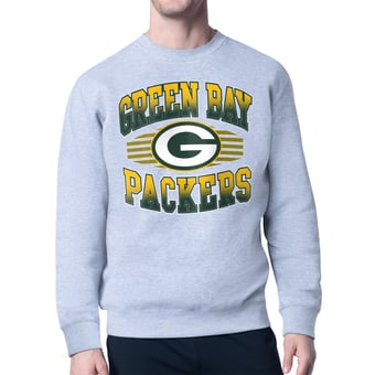 Men's Starter Heather Gray Green Bay Packers Team Grit Graphic Fleece Pullover Sweatshirt