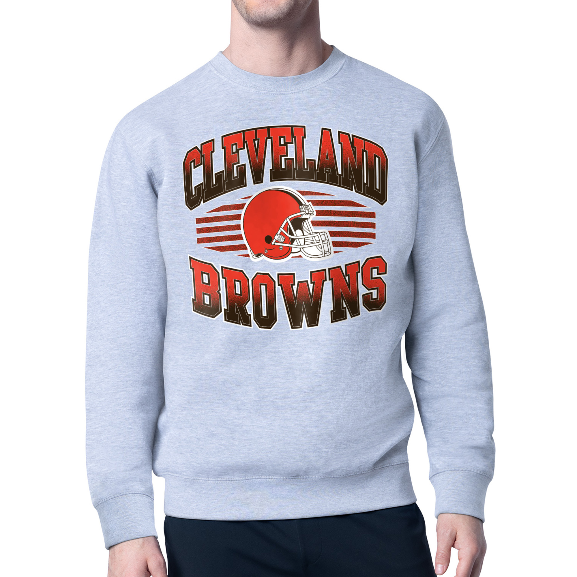 Men's Starter Heather Gray Cleveland Browns Team Grit Graphic Fleece Pullover Sweatshirt