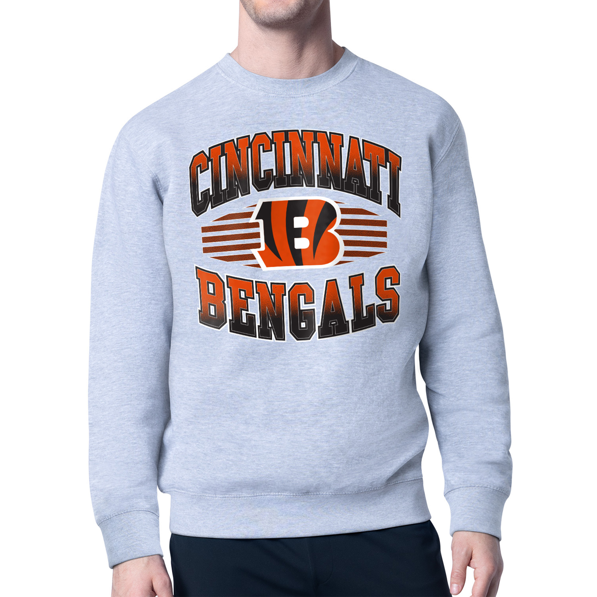 Men's Starter Heather Gray Cincinnati Bengals Team Grit Graphic Fleece Pullover Sweatshirt