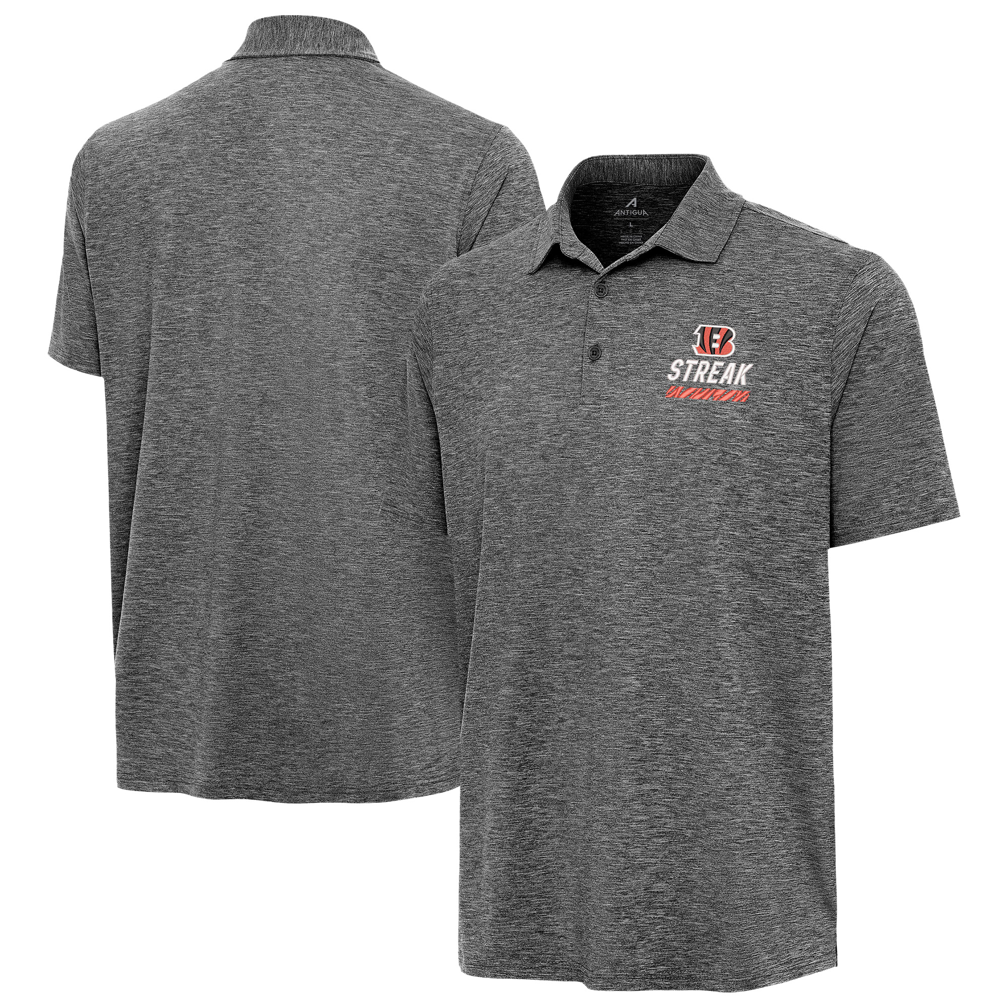 Men's Antigua Heather Black Cincinnati Bengals Streak Par 3 Polo