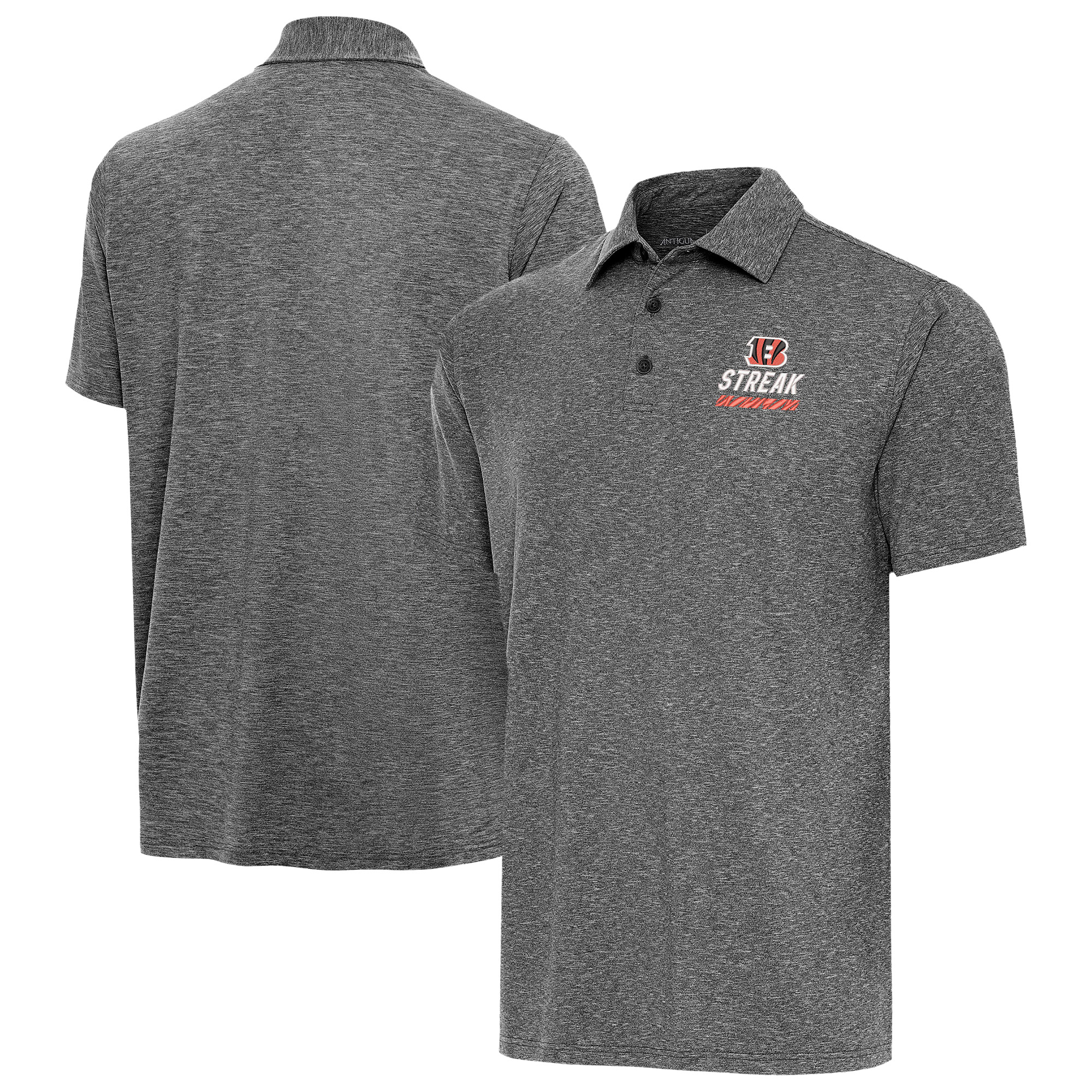 Men's Antigua Heather Black Cincinnati Bengals Streak Big & Tall Par 3 Polo