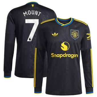 Men's adidas Mason Mount Black Manchester United 2025/26 Third Replica Long Sleeve Player Jersey