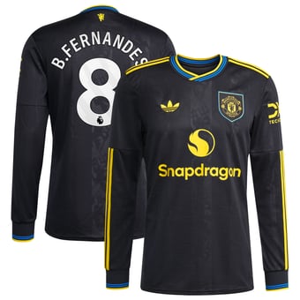 Men's adidas Bruno Fernandes Black Manchester United 2025/26 Third Replica Long Sleeve Player Jersey