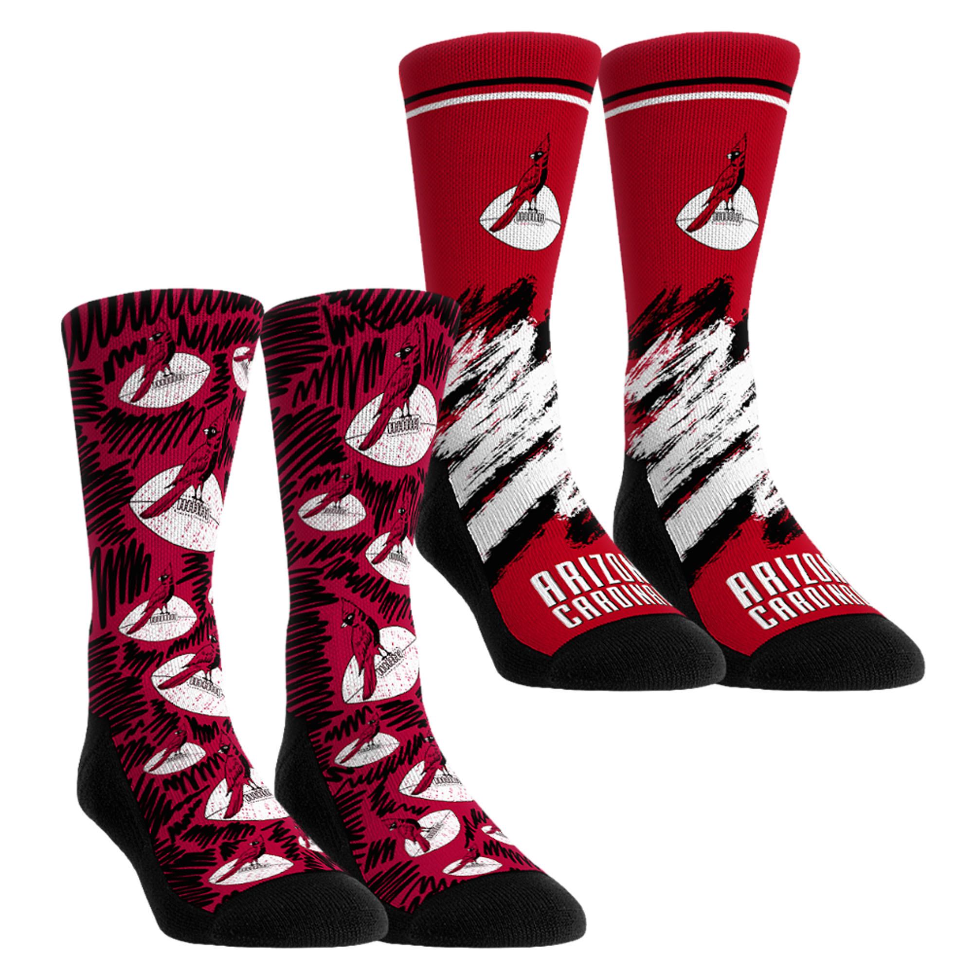 Unisex Rock Em Red Arizona Cardinals Throwback Two-Pack Crew Socks Set