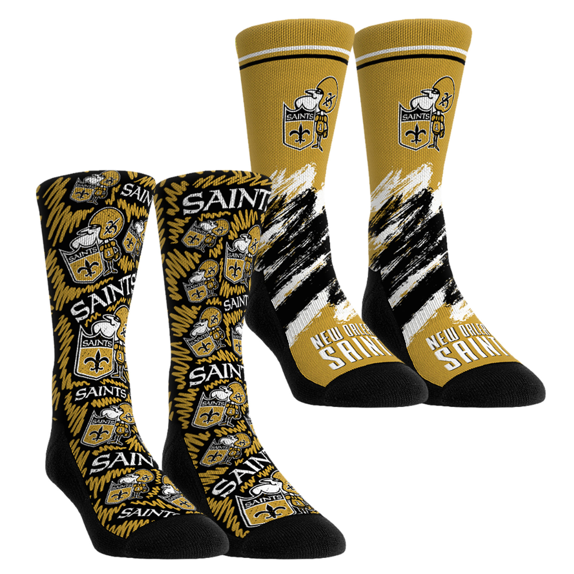 Unisex Rock Em Black New Orleans Saints Throwback Two-Pack Crew Socks Set