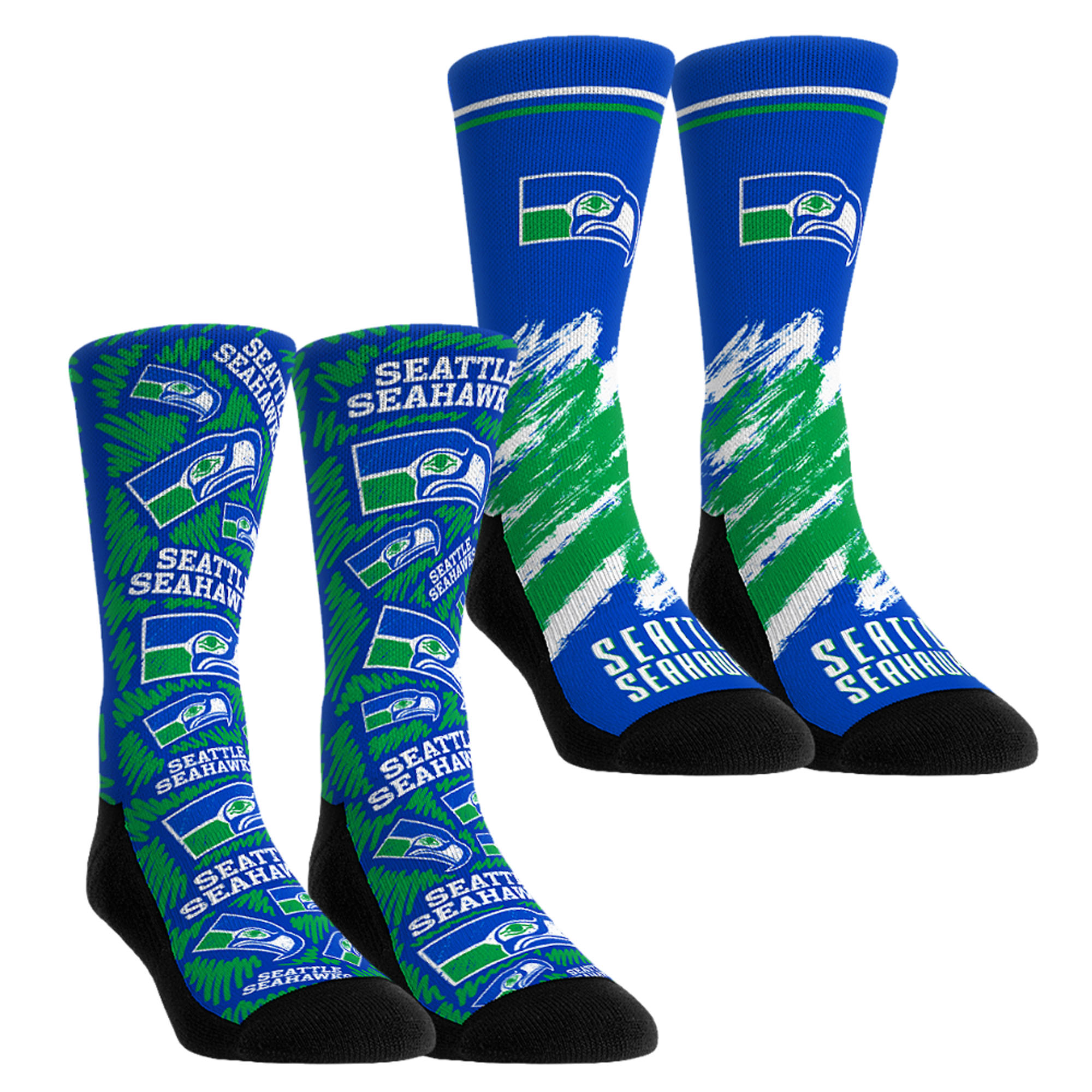 Unisex Rock Em Navy Seattle Seahawks Throwback Two-Pack Crew Socks Set