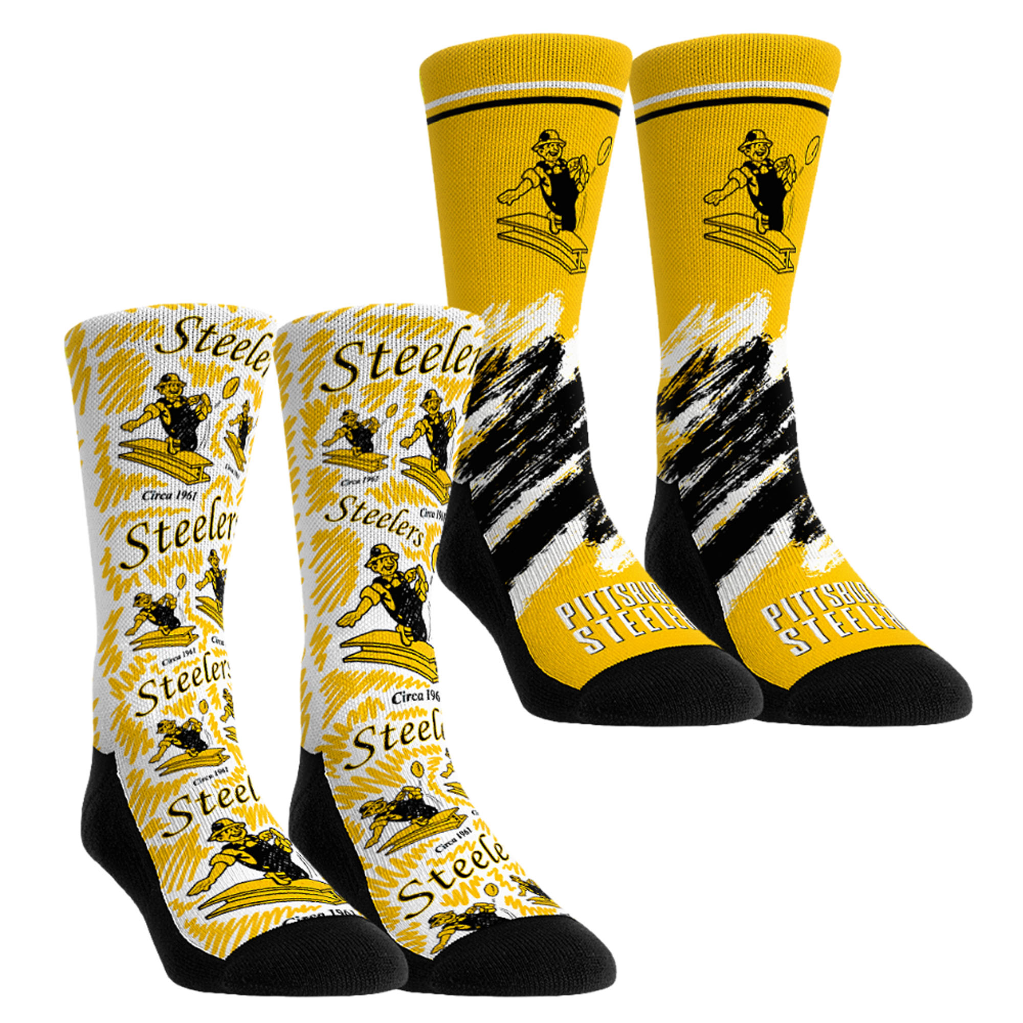Unisex Rock Em Black Pittsburgh Steelers Throwback Two-Pack Crew Socks Set