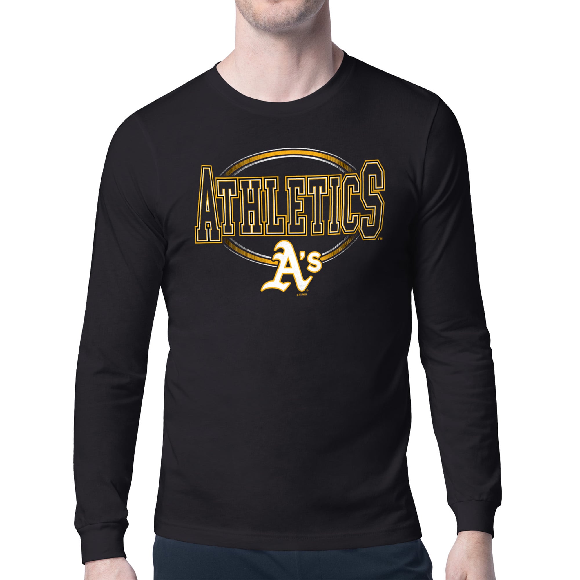 Men's Starter Black Athletics Team Track Graphic Long Sleeve T-Shirt