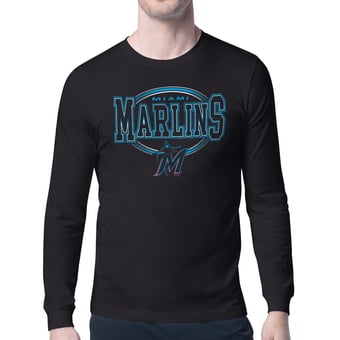 Men's Starter Black Miami Marlins Team Track Graphic Long Sleeve T-Shirt