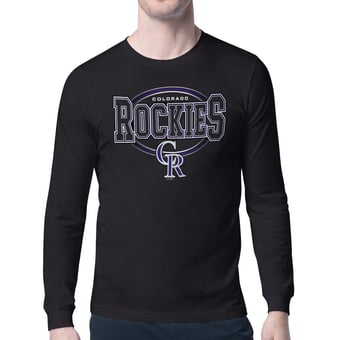 Men's Starter Black Colorado Rockies Team Track Graphic Long Sleeve T-Shirt