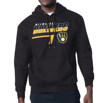 Men's Starter Black Milwaukee Brewers Logo Push Graphic Hoodie
